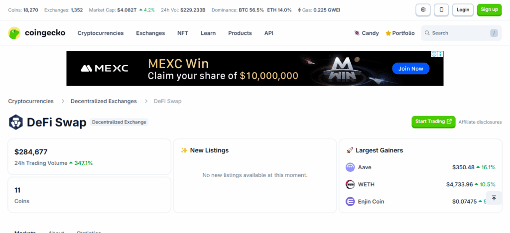 Coingecko’s DeFi Swap