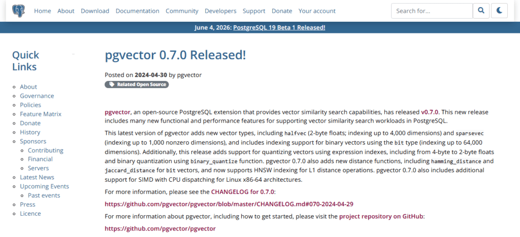 PostgreSQL with pgvector