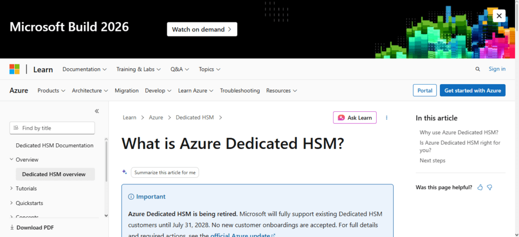 Microsoft Azure Dedicated HSM